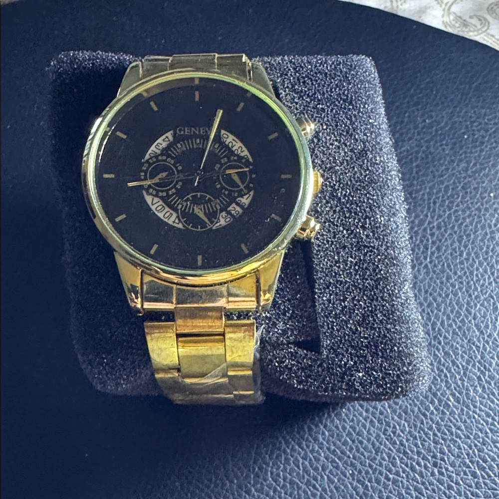 Gold Watch with Black Dial